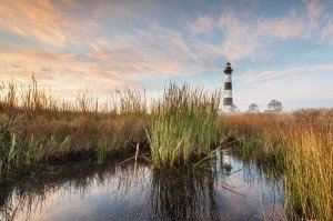 Bodie Island Lighthouse stands 156 feet tall