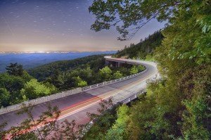 linn cove viaduct in blue ridge mountains at night